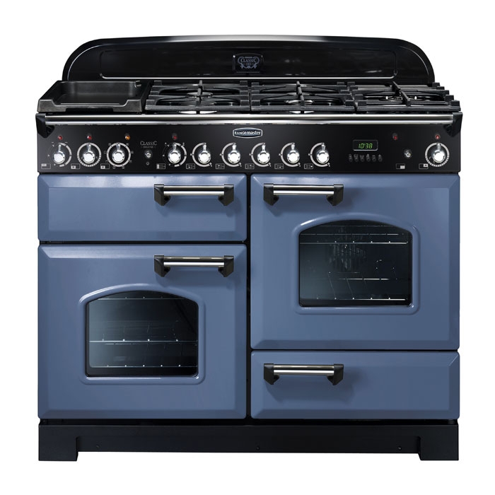 Rangemaster Classic Deluxe 110cm Dual Fuel Range Cooker, Stone Blue