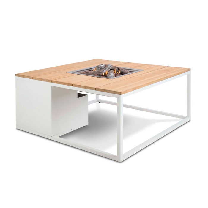 Cosiloft 100 Gas Fire Pit & Lounge Table, White & Teak