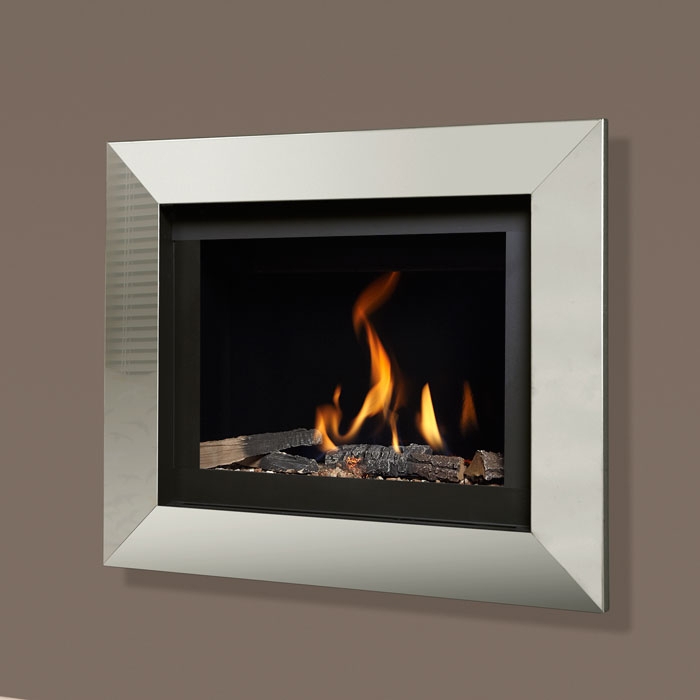 Celena Wall Mounted Balanced Flue Gas Fire Chrome Trim, Black Liner