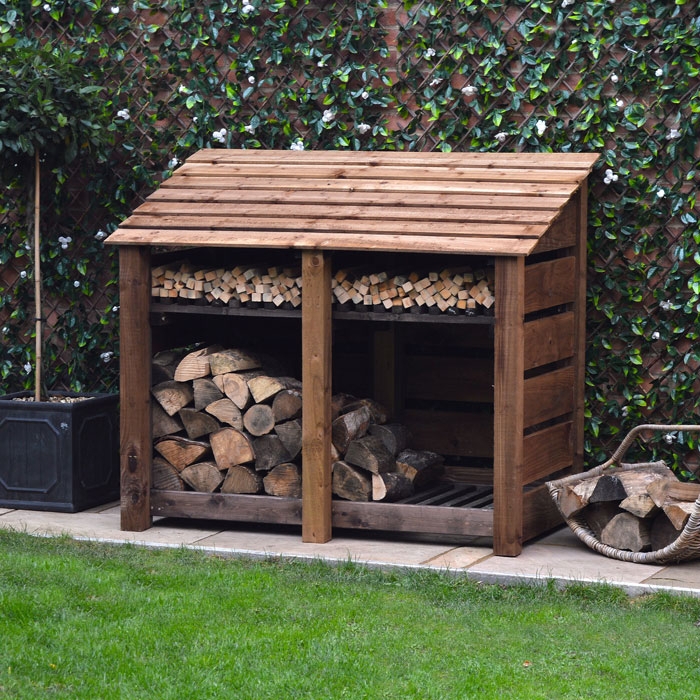 Cottesmore 4ft Double Bay Slatted Log Store with Shelf