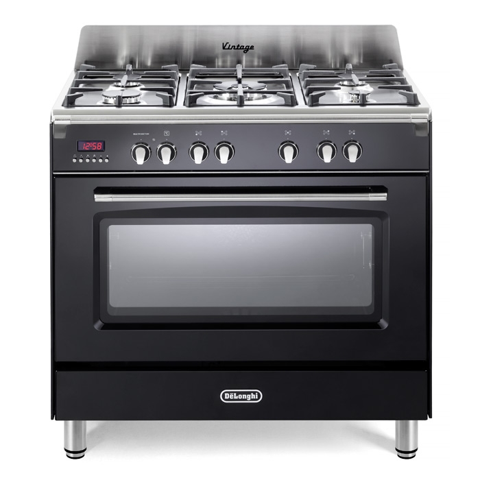 DeLonghi DVRS 916-DF/BL 90cm Vintage Single Cavity Black Dual Fuel Range Cooker