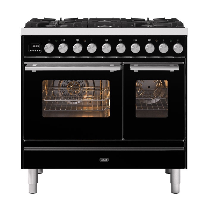 ILVE Roma 90cm Twin Cavity Dual Fuel Range Cooker, Gloss Black