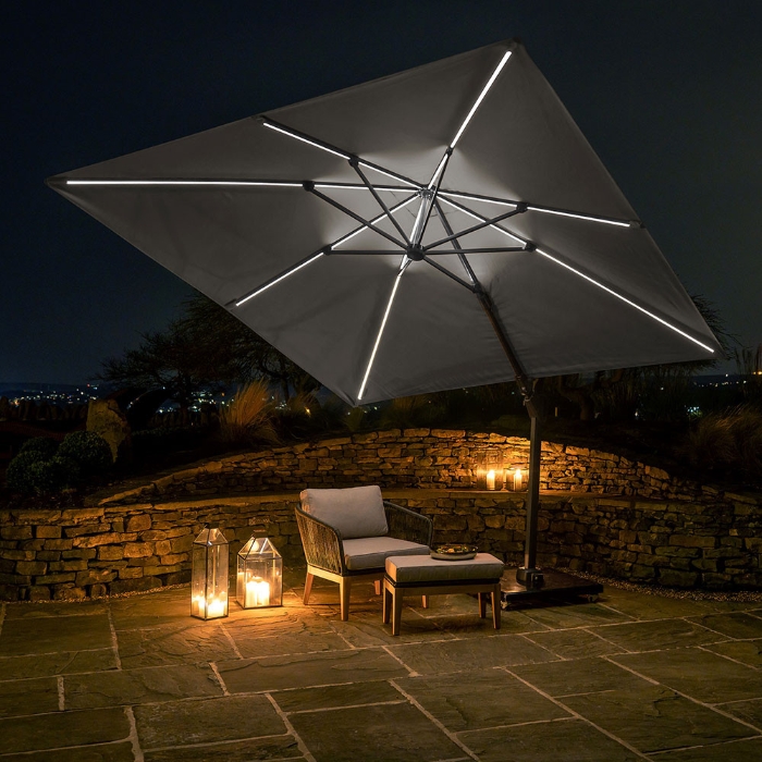 Glow Challenger T2 3m Square Luna Grey Free Arm Parasol