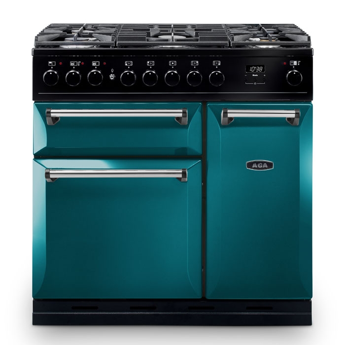 AGA Masterchef Deluxe 90cm Dual Fuel Range Cooker, Salcombe Blue