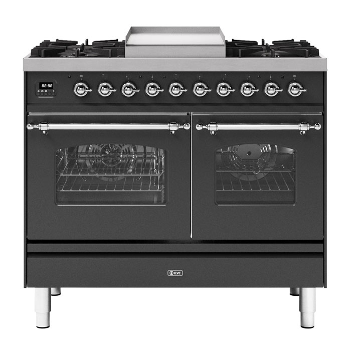 ILVE Milano 100cm Fry Top Twin Cavity Dual Fuel Range Cooker, Matt Graphite