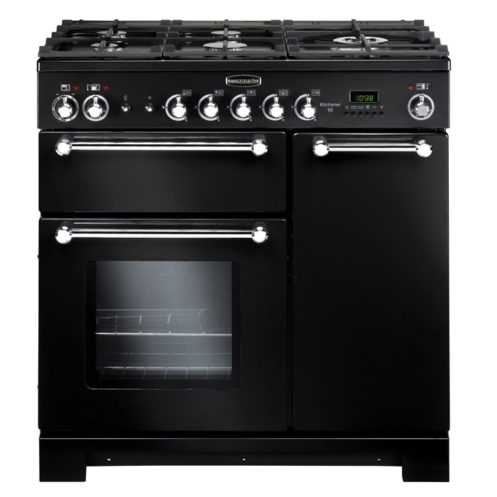 Rangemaster Kitchener 90cm Dual Fuel Range Cooker, Black