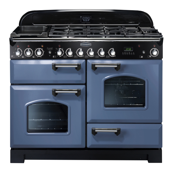 Rangemaster Classic Deluxe 110cm Dual Fuel Range Cooker, Stone Blue