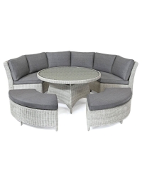 Kettler Palma Round Sofa Set, White Wash with Taupe Cushions