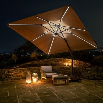 Platinum Glow Challenger T2 3m Square Free Arm Parasol, Taupe