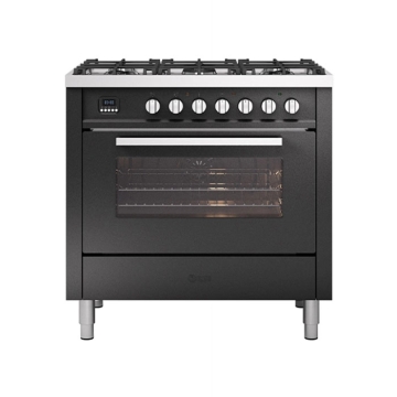 ILVE Torino 90cm 6 Burner Single Cavity Dual Fuel Range Cooker, Matt Graphite