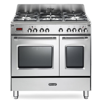 DeLonghi 90cm Vintage Twin Cavity Dual Fuel Range Cooker, Stainless Steel