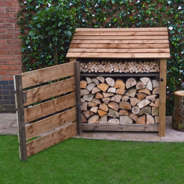 Rustic Brown Greetham 4ft Log Store with Slatted Door