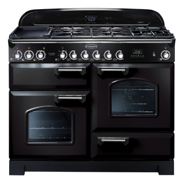 Rangemaster Classic Deluxe 110cm Dual Fuel Range Cooker, Gloss Black 