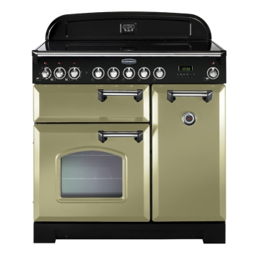 Rangemaster Classic Deluxe 90cm Ceramic Electric Range Cooker, Olive Green