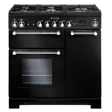 Rangemaster Kitchener 90cm Dual Fuel Range Cooker, Gloss Black