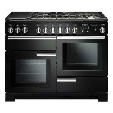 Rangemaster Professional Deluxe 110cm Gloss Black Dual Fuel Range Cooker