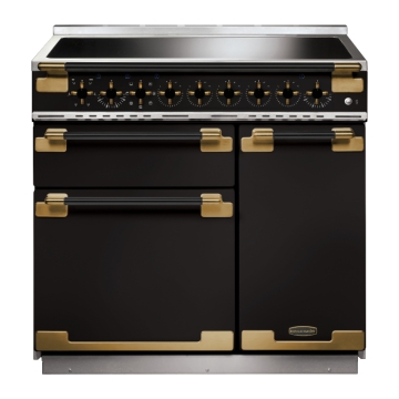 Rangemaster Elise Luxe 90cm Induction Range Cooker, Black/Antique Brass