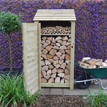 Burley 6ft Solid Log Store with Door & Shelf