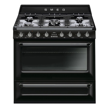 Smeg Victoria TR90BL9 90cm Dual Fuel Range Cooker, Gloss Black